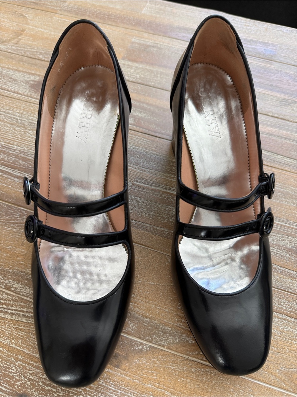 J. Crew Black Patent Leather Double-Strap Mary Jane Heels